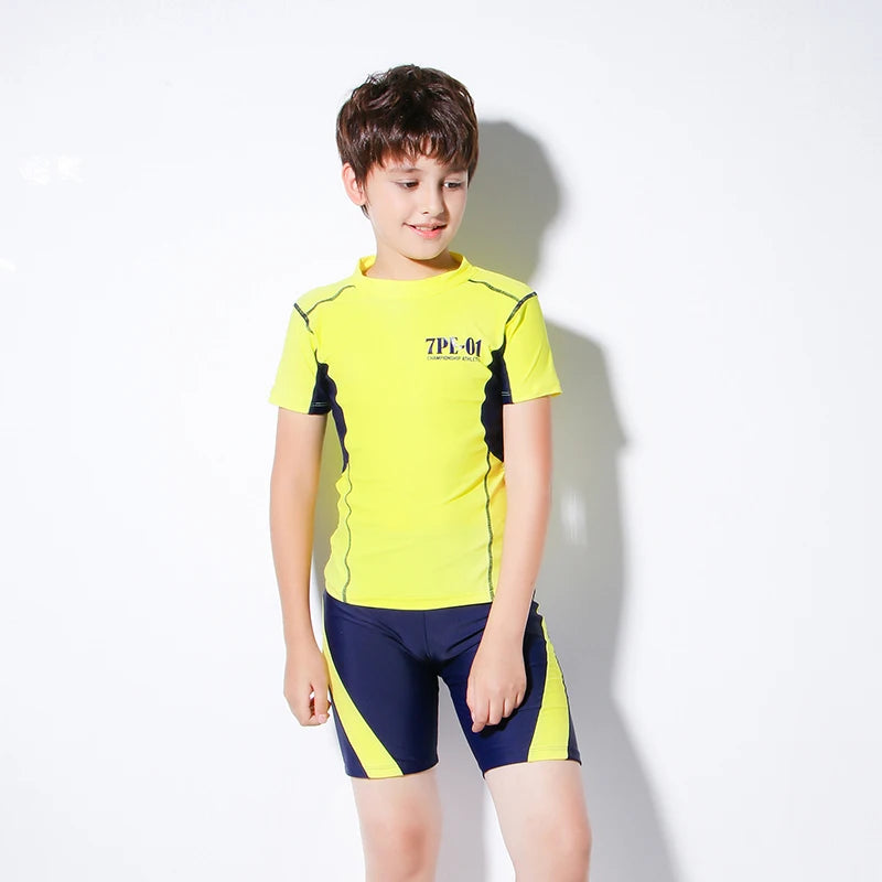 Conjunto Natação Bermuda+Camiseta-Alta Elasticidade-Juvenil